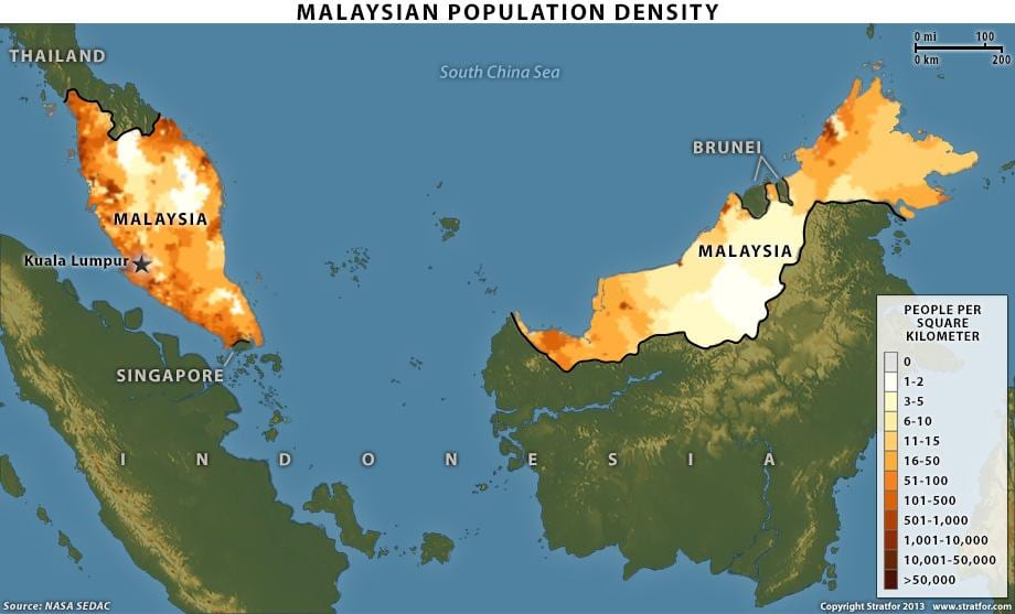 malaysia mật độ dân bản đồ