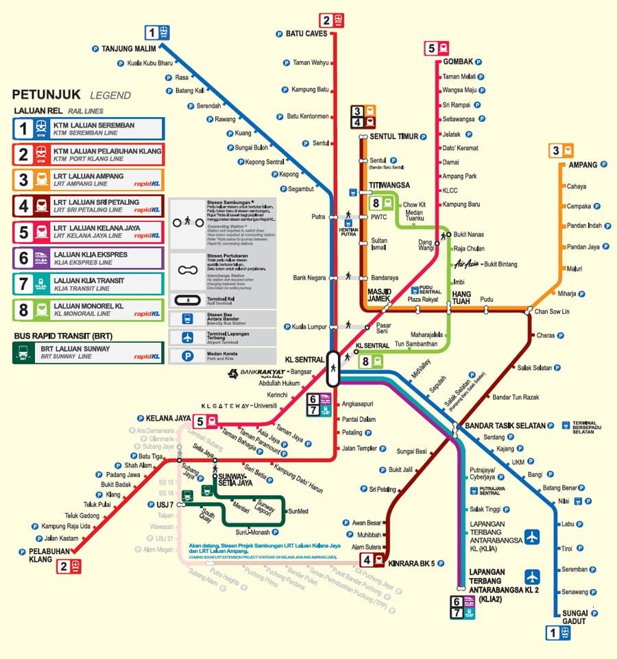 malaysia tàu điện ngầm bản đồ 2016