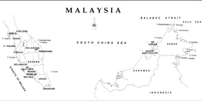 Bản đồ của phác thảo bản đồ của malaysia với nước ranh giới